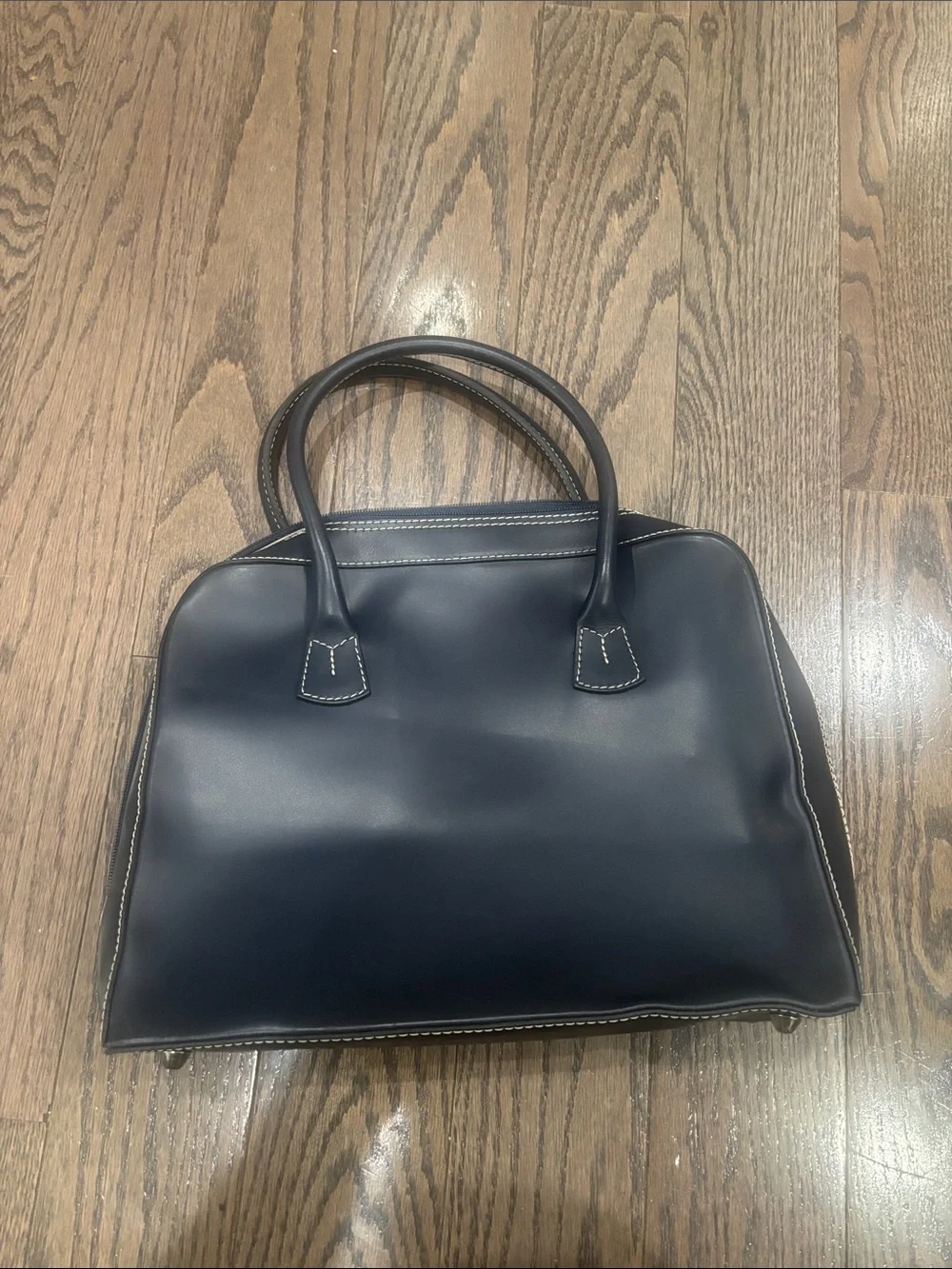 Elegant Navy Leather Satchel Handbag for Women